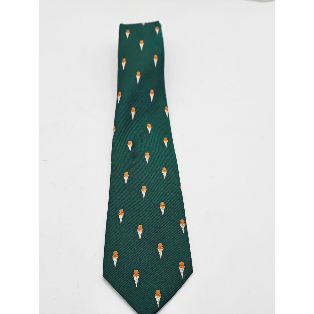 Woodward & Lothrop Necktie Men One Size Green Good Ice Cream Cone Vintage Tie